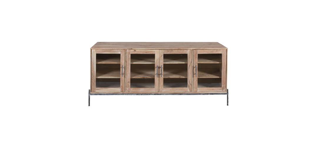 Artekko Attari Μασίφ Ξύλινος Μπουφές Βιτρίνα σε Λευκή Πατίνα (180x45x77)cm - 180cm  x 45cm  x 77cm