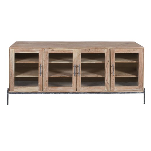 Artekko Attari Μασίφ Ξύλινος Μπουφές Βιτρίνα σε Λευκή Πατίνα (180x45x77)cm - 180cm  x 45cm  x 77cm