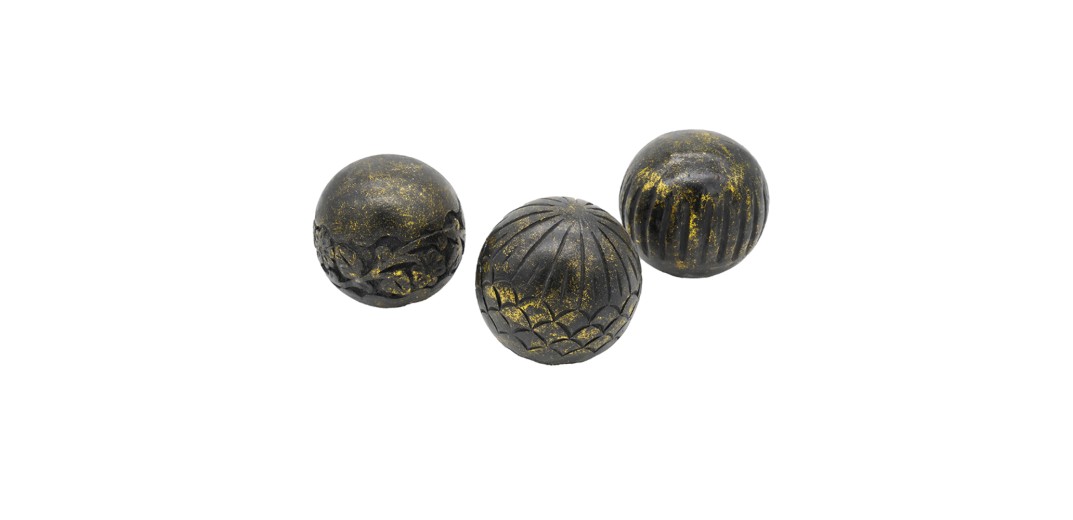 Artekko Carved Μαύρες Διακοσμητικές Σφαίρες από Ξύλο Μάνγκο (12.7x12.7x12.7)cm 3pcs - 12.7cm  x 12.7cm  x 12.7cm