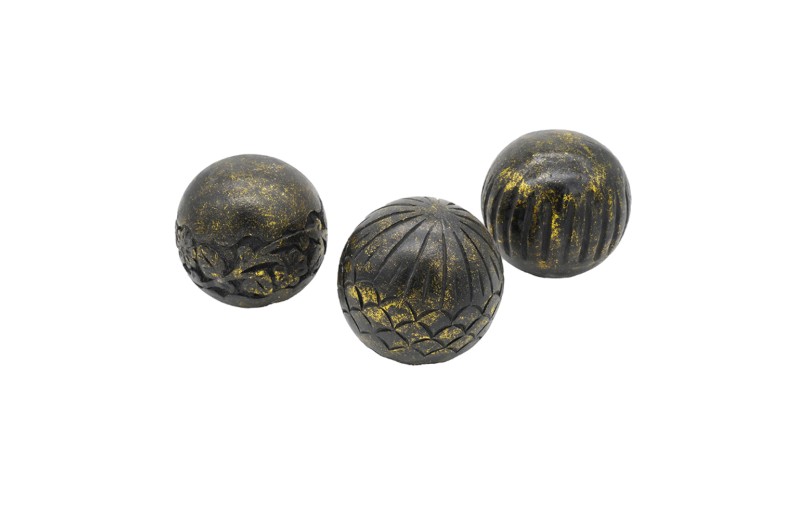 Artekko Carved Μαύρες Διακοσμητικές Σφαίρες από Ξύλο Μάνγκο (12.7x12.7x12.7)cm 3pcs - 12.7cm  x 12.7cm  x 12.7cm