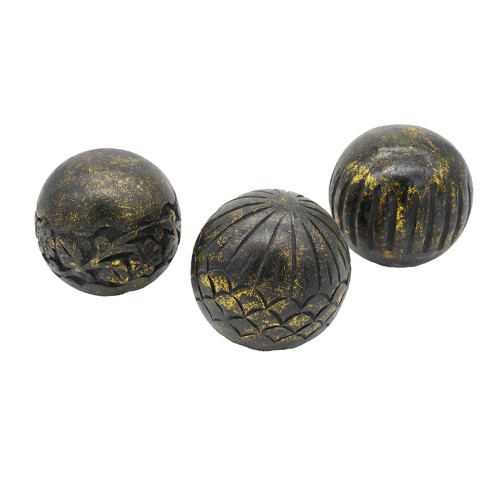 Artekko Carved Μαύρες Διακοσμητικές Σφαίρες από Ξύλο Μάνγκο (12.7x12.7x12.7)cm 3pcs - 12.7cm  x 12.7cm  x 12.7cm