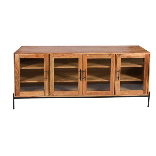 Artekko Attari Μασίφ Ξύλινος Μπουφές Βιτρίνα σε Μελί Απόχρωση (180x45x77)cm - 180cm  x 45cm  x 77cm