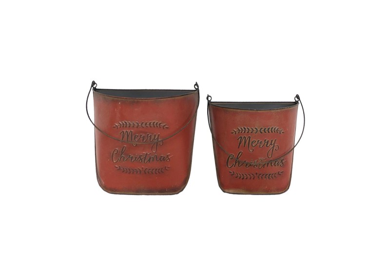 Artekko Xmas Κόκκινο Μεταλλικό Διακοσμητικό Τοίχου (25x12x24)cm (20x10x20)cm 2pcs - 25cm  x 12cm  x 24cm