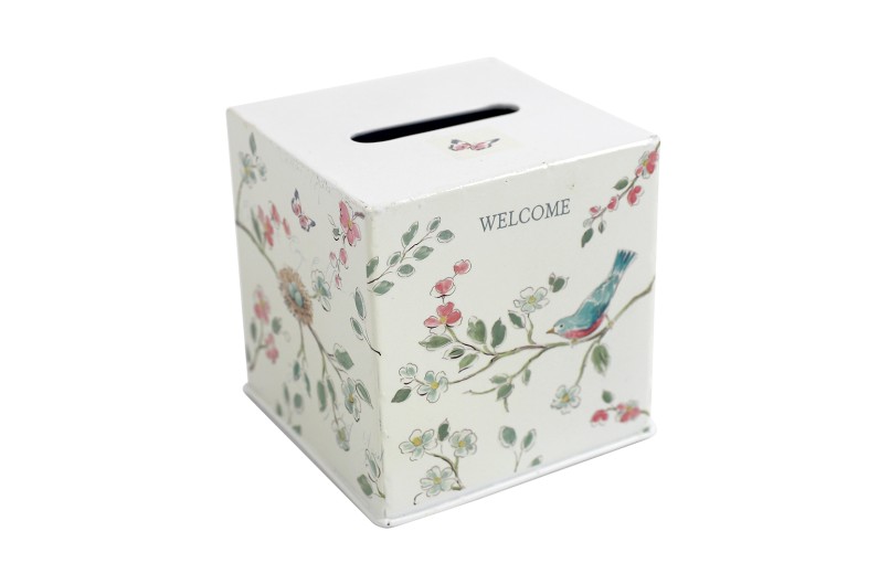 Artekko Napkin Holder Λευκή Μεταλλική Θήκη για Χαρτοπετσέτες με Σχέδια (12.5x12.5x13)cm - 12.5cm  x 12.5cm  x 13cm