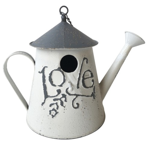 Artekko Birdhouse Μεταλλικό Διακοσμητικό Ποτιστήρι σε Λευκή Πατίνα (18x30x26)cm - 18cm  x 30cm  x 26cm