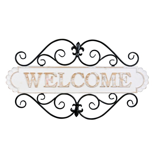 Artekko Sign Λευκή Ξύλινη Διακοσμητική Πινακίδα με Μεταλλικές Μαύρες Λεπτομέρειες (80x45x2)cm - 80cm  x 45cm  x 2cm