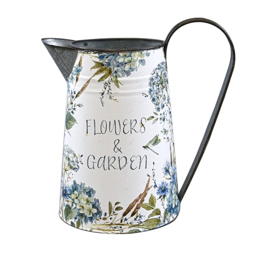 Artekko Jug Λευκή Μεταλλική Διακοσμητική Κανάτα με Μπλε Σχέδια (23x12x26)cm - 23cm  x 12cm  x 26cm