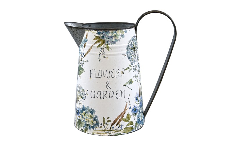 Artekko Jug Λευκή Μεταλλική Διακοσμητική Κανάτα με Μπλε Σχέδια (23x12x26)cm - 23cm  x 12cm  x 26cm