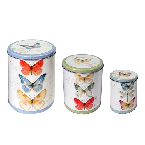 Artekko Container Πολύχρωμα Μεταλλικά Δοχεία Αποθήκευσης με Πεταλούδες (20x20x24)cm (17x17x22)cm (14x14x20)cm 3pcs - 20cm  x 20cm  x 24cm