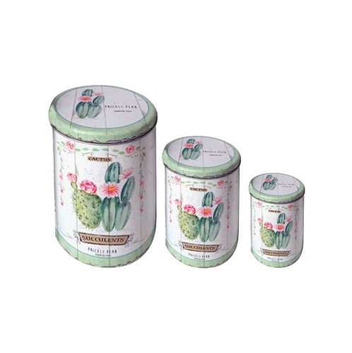 Artekko Enamel Πολύχρωμα Μεταλλικά Δοχεία Αποθήκευσης με Κάκτους 3pcs - 20cm  x 20cm  x 24cm
