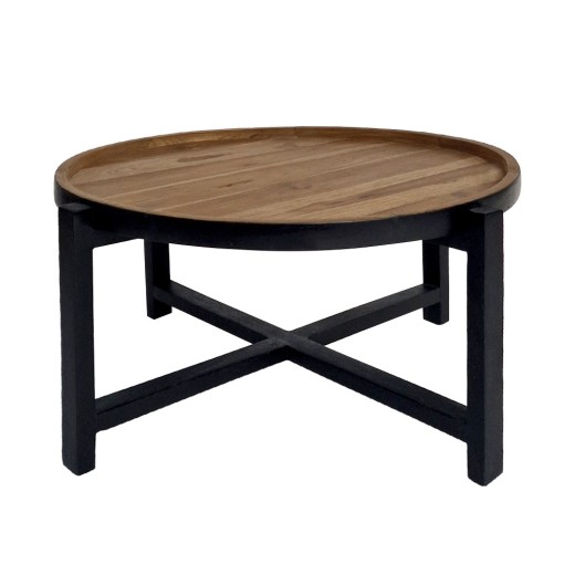 Artekko Munggur Ξύλινο Τραπέζι Σαλονιού σε Φυσική Απόχρωση με Μαύρο Σκελετό (Φ74x38)cm - 74cm  x 74cm  x 38cm