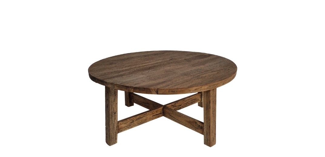 Artekko Munggur Ξύλινο Τραπέζι Σαλονιού σε Φυσική Απόχρωση με Μαύρα Νερά (Φ90x41)cm - 90cm  x 90cm  x 41cm