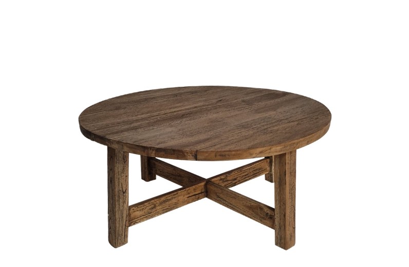 Artekko Munggur Ξύλινο Τραπέζι Σαλονιού σε Φυσική Απόχρωση με Μαύρα Νερά (Φ90x41)cm - 90cm  x 90cm  x 41cm