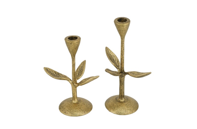 Artekko Holder Κηροπήγιο Μεταλλικό Χρυσό (15x10x18)cm (15x10x23)cm Σετ/2 - 15cm  x 10cm  x 23cm