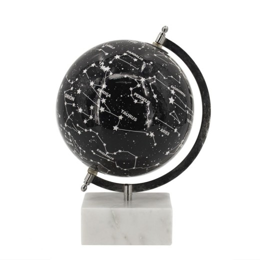Artekko Globe Μαύρη Διακοσμητική Σφαίρα με Ουράνια Σώματα σε Μαρμάρινη Βάση (20.3x20.3x30)cm - 20.3cm  x 20.3cm  x 30cm
