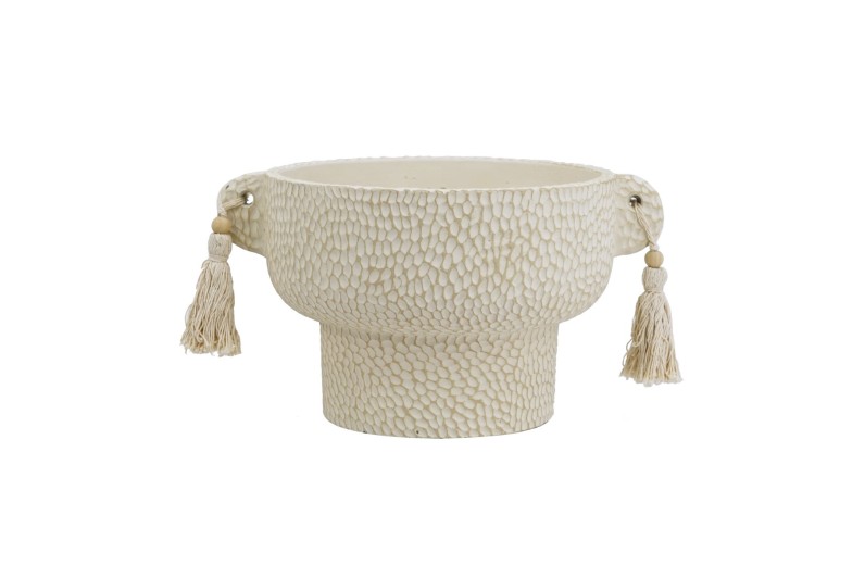 Artekko Antique Μπεζ Τσιμεντένιο Δοχείο με Φούντες (21.5x18.2x12)cm - 21.5cm  x 18.2cm  x 12cm