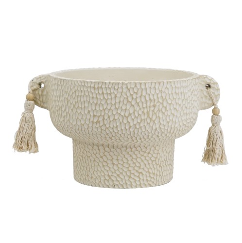 Artekko Antique Μπεζ Τσιμεντένιο Δοχείο με Φούντες (21.5x18.2x12)cm - 21.5cm  x 18.2cm  x 12cm