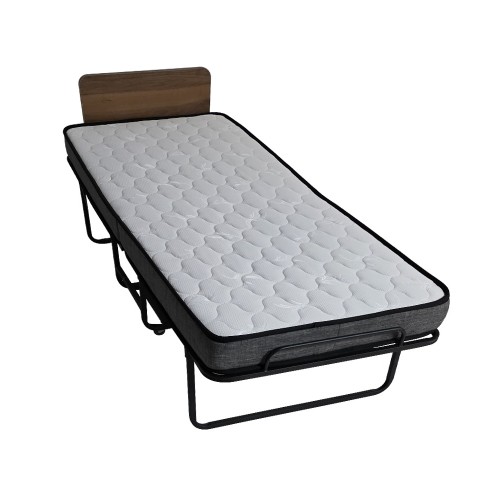 Artekko  Μεταλλικό Πτυσσόμενο Κρεβάτι Τύπου Ράντζο με Σπαστό Στρώμα με MDF Πλάτη (190x80x70)cm Κλειστό (80x40x120)cm - 190cm  x 80cm  x 70cm