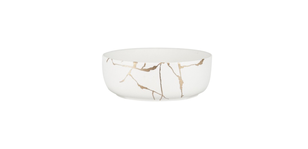 Artekko Wabi Sabi Λευκό Μπολ Πορσελάνης με Εφέ Μαρμάρου και Χρυσές Λεπτομέρειες (18x18x6.6)cm - 18cm  x 18cm  x 6.6cm