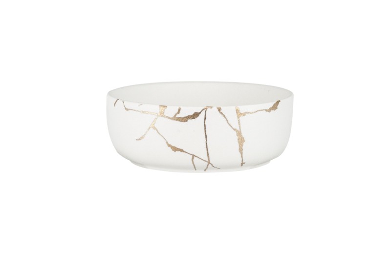 Artekko Wabi Sabi Λευκό Μπολ Πορσελάνης με Εφέ Μαρμάρου και Χρυσές Λεπτομέρειες (18x18x6.6)cm - 18cm  x 18cm  x 6.6cm