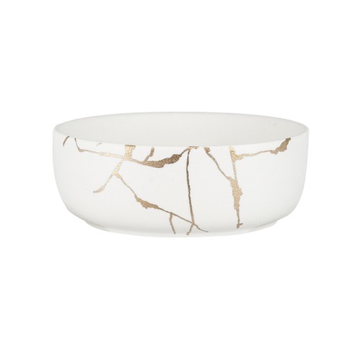 Artekko Wabi Sabi Λευκό Μπολ Πορσελάνης με Εφέ Μαρμάρου και Χρυσές Λεπτομέρειες (18x18x6.6)cm - 18cm  x 18cm  x 6.6cm