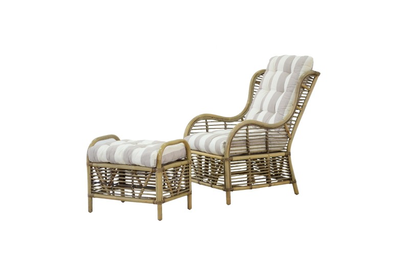 Artekko Bamboo Καρέκλα από Μπαμπού με Υποπόδιο και Ριγέ Μαξιλάρια