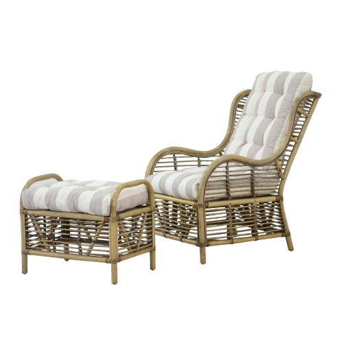 Artekko Bamboo Καρέκλα από Μπαμπού με Υποπόδιο και Ριγέ Μαξιλάρια