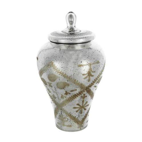 Artekko Silver Γυάλινο Ασημί Αντικέ Διακοσμητικό Βάζο με Καπάκι (12x12x19)cm - 24cm  x 24cm  x 30.5cm