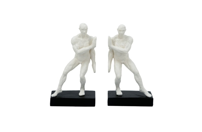 Artekko Gymnast Bookends Λευκοί Βιβλιοστάτες Ρητίνης με Ανδρική Φιγούρα (13.5x9x25)cm 2pcs - 13.5cm  x 9cm  x 25cm