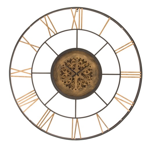Artekko Clock Μαύρο Μεταλλικό Ρολόι Τοίχου με Χρυσά Γρανάζια (142x142x9)cm - 142cm  x 142cm  x 9cm