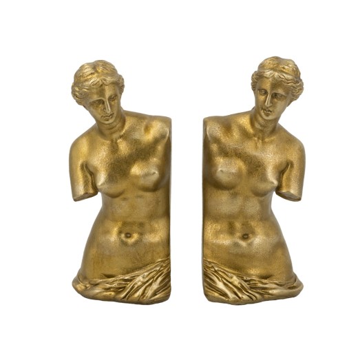 Artekko Bookends Χρυσοί Βιβλιοστάτες Ρητίνης με Γυναικεία Φιγούρα (11.5x13x26)cm 2pcs - 11.5cm  x 13cm  x 26cm