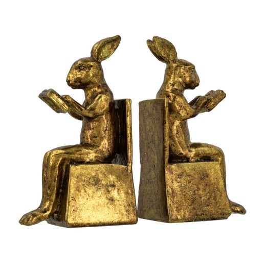 Artekko Bookends Χρυσοί Βιλιοστάτες Ρητίνης με Λαγουδάκια (10x7x17.5)cm 2pcs - 10cm  x 7cm  x 17.5cm