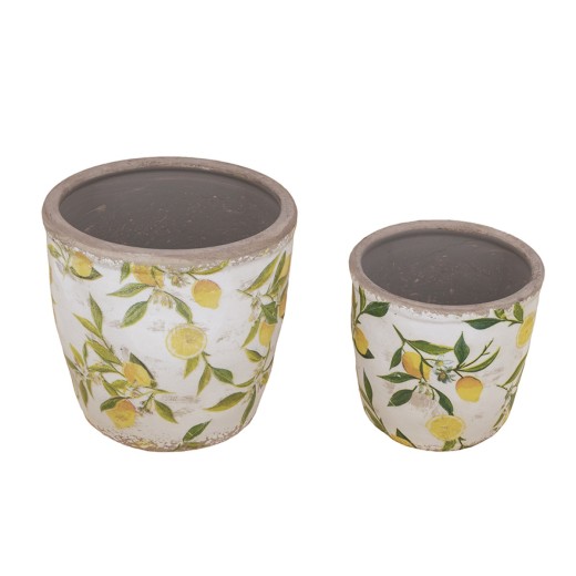 Artekko Lemon Λευκά Κεραμικά Κασπώ με Λεμόνια (16x16x15.5)cm 2pcs - 16cm  x 16cm  x 15.5cm