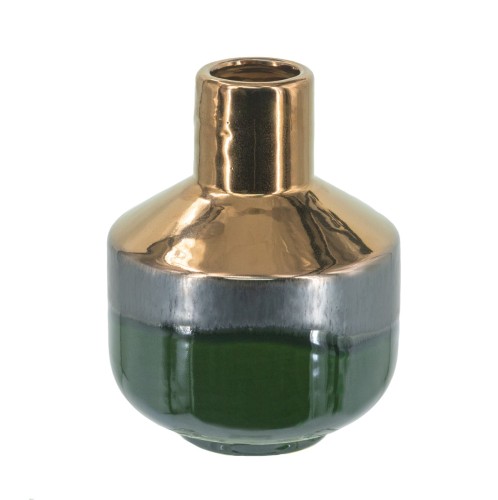 Artekko Electric Κεραμικό Βάζο σε Πράσινο με Μπρονζέ (15.5x15.5x20)cm - 15.5cm  x 15.5cm  x 20cm