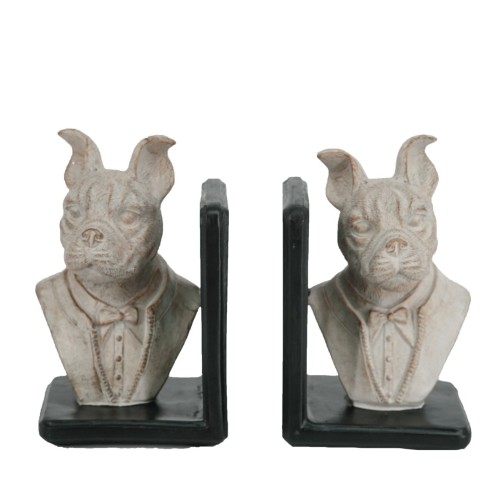 Artekkol Bookends Βιβλιοστάτες Ρητίνης με Σκυλιά σε Λευκή Πατίνα (12x10.5x19)cm 2pcs - 12cm  x 10.5cm  x 19cm
