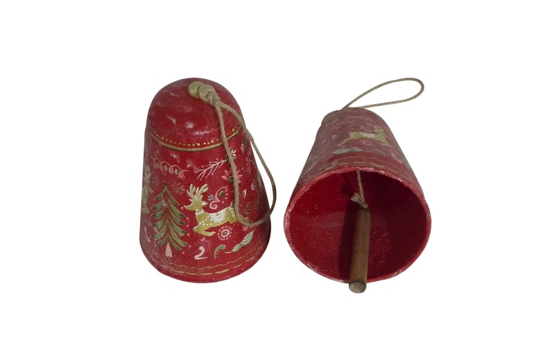 Artekko Xmas Κόκκινες Ξύλινες Διακοσμητικές Καμπάνες (12.5x12.5x17)cm 2 pcs - 12.5cm  x 12.5cm  x 17cm