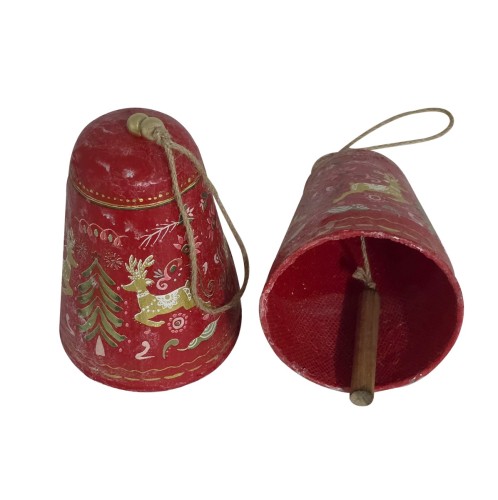 Artekko Xmas Κόκκινες Ξύλινες Διακοσμητικές Καμπάνες (12.5x12.5x17)cm 2 pcs - 12.5cm  x 12.5cm  x 17cm
