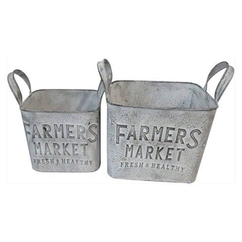 Artekko Planter Μεταλλικά Διακοσμητικά Κουβαδάκια Κασπό σε Λευκή Πατίνα (27x17x25)cm (22x14x13)cm 2pcs - 27cm  x 17cm  x 25cm