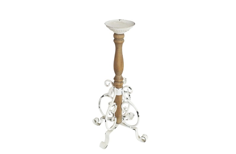 Artekko Candle Holder Ξύλινο Κηροπήγιο με Μεταλλική Βάση σε Λευκή Πατίνα (28x28x50)cm - 28cm  x 28cm  x 50cm