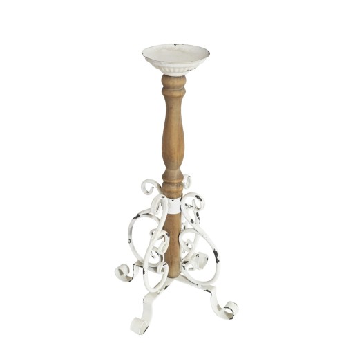 Artekko Candle Holder Ξύλινο Κηροπήγιο με Μεταλλική Βάση σε Λευκή Πατίνα (28x28x50)cm - 28cm  x 28cm  x 50cm