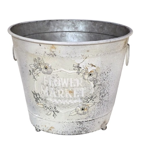 Artekko Planter Μεταλλικό Διακοσμητικό Κουβαδάκι Κασπό σε Λευκή Πατίνα (32x32x25)cm - 32cm  x 32cm  x 25cm