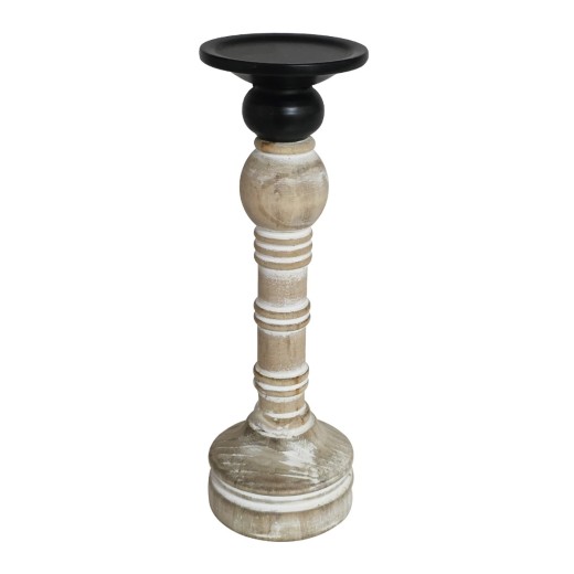 Artekko Candle Holder Ξύλινο Κηροπήγιο σε Λευκή Πατίνα (10x10x41.5)cm - 10cm  x 10cm  x 41.5cm