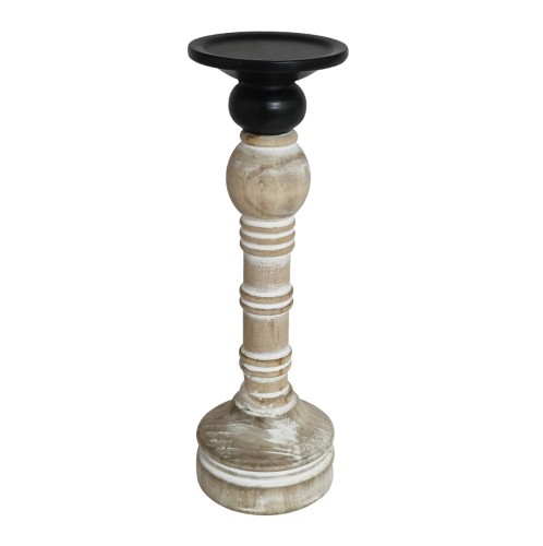 Artekko Candle Holder Ξύλινο Κηροπήγιο σε Λευκή Πατίνα (10x10x37.5)cm - 10cm  x 10cm  x 37.5cm