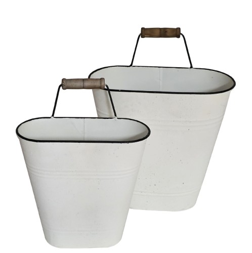 Artekko Planter Μεταλλικά Διακοσμητικά Κουβαδάκια Κασπό σε Λευκή Πατίνα (30x16x37)cm (25x10x30)cm 2pcs - 30cm  x 16cm  x 37cm