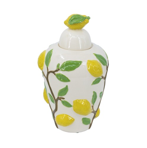 Artekko Lemon Εκρού Κεραμικό Βάζο Δοχείο με Καπάκι και Λεμόνια (22x22x37.5)cm - 22cm  x 22cm  x 37.5cm