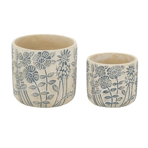 Artekko Cement Μπεζ Τσιμεντένια Διακοσμητικά Κασπώ με Σχέδια (18x18x17)cm 2pcs - 18cm  x 18cm  x 17cm