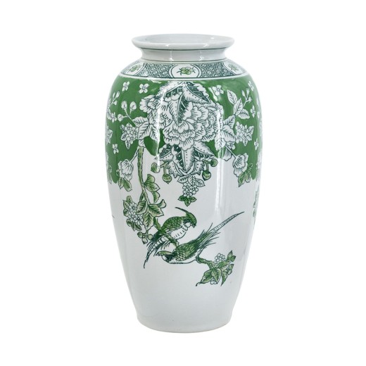 Artekko Melania Διακοσμητικό Βάζο Πορσελάνης σε Άσπρο με Πράσινο (19x19x37)cm - 19cm  x 19cm  x 37cm