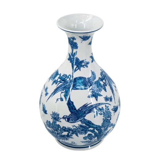 Artekko Melania Διακοσμητικό Βάζο Πορσελάνης σε Άσπρο με Μπλε (22x22x36)cm - 22cm  x 22cm  x 36cm