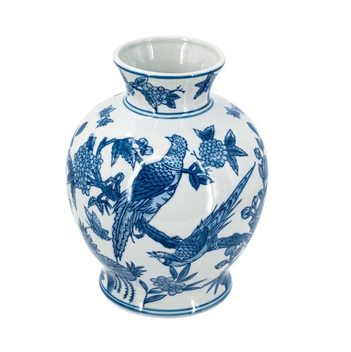 Artekko Melania Διακοσμητικό Βάζο Πορσελάνης σε Άσπρο με Μπλε (16.5x16.5x22)cm - 16.5cm  x 16.5cm  x 22cm