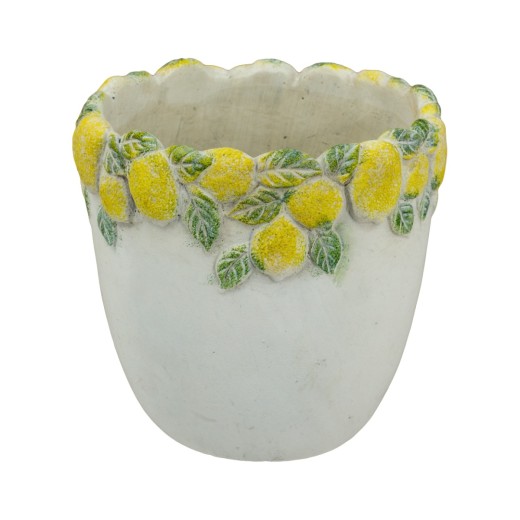 Artekko Lemon Εκρού Τσιμεντένιο Βάζο με Λεμόνια (19.5x19.5x19)cm - 19.5cm  x 19.5cm  x 19cm